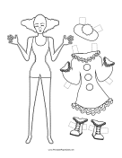 Female Clown with Dress Paper Doll to Color