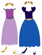 Princess Paper Doll Outfits in Blue and Lavender