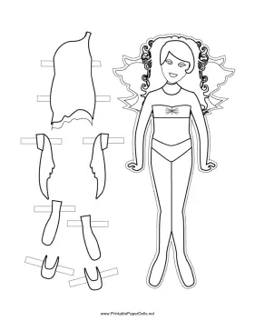 Fairy Paper Doll with Curly Hair to Color paper doll