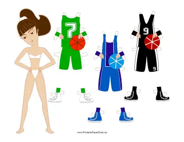 Female Basketball Player Paper Doll with Headband paper doll