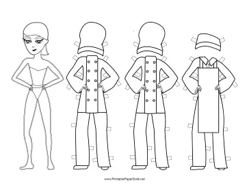 Female Chef Paper Doll to Color paper doll