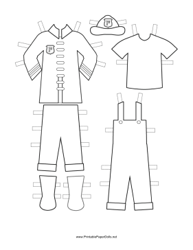 Fireman Paper Doll Uniforms to Color paper doll