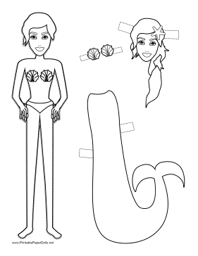 Mermaid Paper Doll to Color paper doll