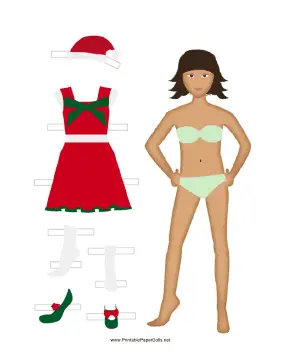 Christmas Paper Doll in Red paper doll
