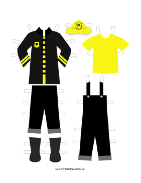 Black Paper Doll Fireman Outfits paper doll