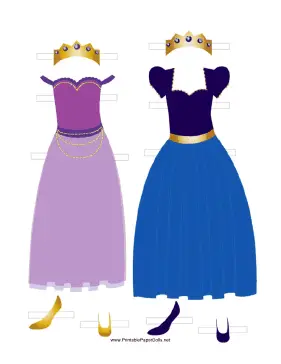 Princess Paper Doll Outfits in Blue and Lavender paper doll