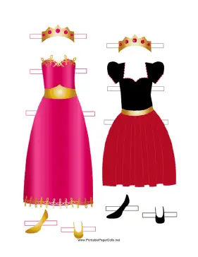 Princess Paper Doll Outfits in Red and Pink paper doll