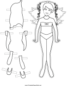 Fairy Paper Doll with Curly Hair to Color
