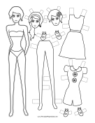 Fashion Paper Doll with Flower to Color