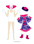 Female Clown with Dress Paper Doll