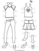Paper Doll Outfits with Bow to Color