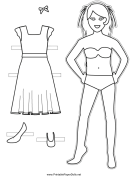 Paper Doll with Hair Ribbon to Color