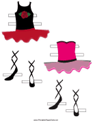 Ballerina Paper Doll with Red/Pink Outfits