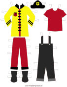 Yellow Paper Doll Fireman Outfits