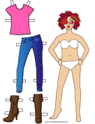Girl Paper Doll with Red Hair