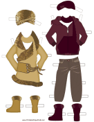 Paper Doll Winter Outfits in Red and Tan