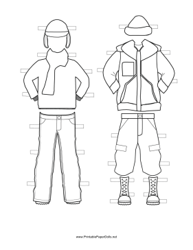 Boy Paper Doll Winter Outfits to Color paper doll