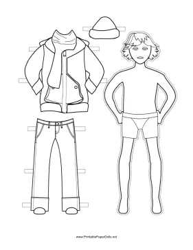 Boy Paper Doll with Winter Clothes to Color paper doll