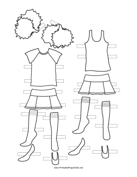 Cheerleader Paper Doll Outfits to Color paper doll