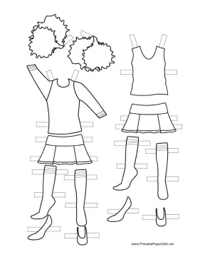 Cheerleader Paper Doll Uniforms to Color paper doll