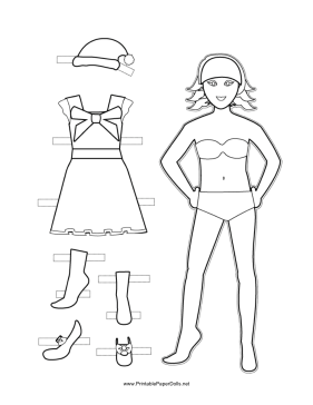 Christmas Sleeveless Paper Doll to Color paper doll