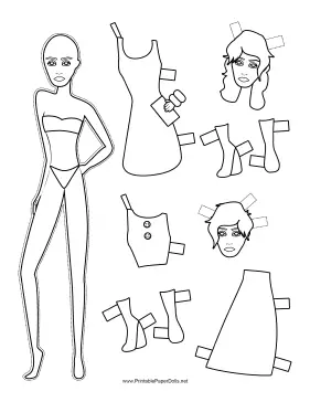 Fashion Paper Doll with Buttons to Color paper doll