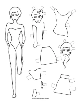 Fashion Paper Doll with Hair Bow to Color paper doll