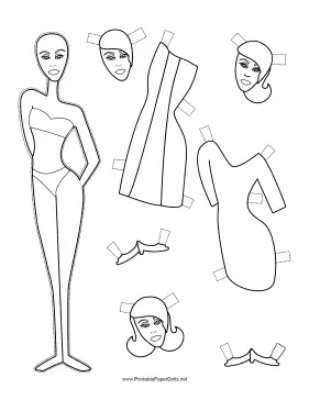 Fashion Paper Doll with Stripe to Color paper doll