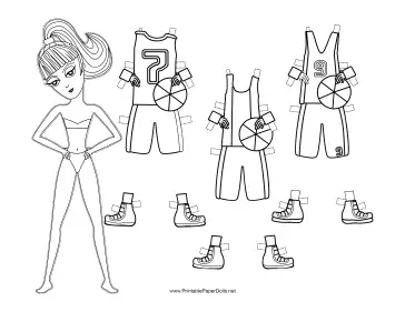 Female Basketball Player Paper Doll to Color paper doll