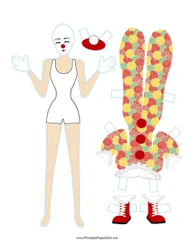 Female Clown Paper Doll to Color paper doll