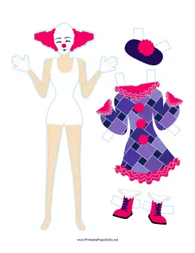 Female Clown with Dress Paper Doll paper doll