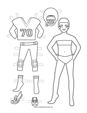 Female Football Player Paper Doll to Color paper doll