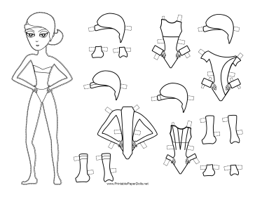 Female Gymnast Paper Doll to Color paper doll