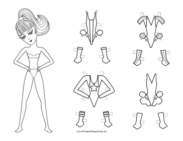 Female Gymnast with Star Paper Doll to Color paper doll