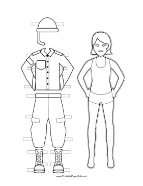 Female Soldier Paper Doll to Color paper doll