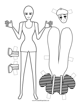 Halloween Mime Paper Doll to Color paper doll