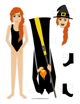 Halloween Witch with Broom Paper Doll paper doll