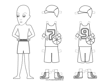 Male Basketball Player Paper Doll to Color paper doll