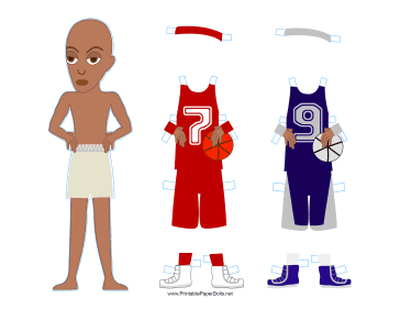 Male Basketball Player with Headband Paper Doll paper doll