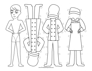 Male Chef with Apron Paper Doll to Color paper doll