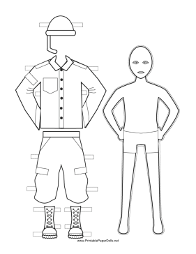 Male Soldier Paper Doll to Color paper doll