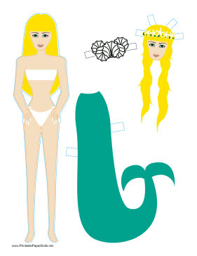 Mermaid with Starfish Paper Doll paper doll