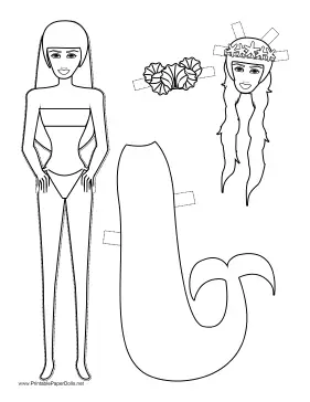 Mermaid with Starfish Paper Doll to Color paper doll