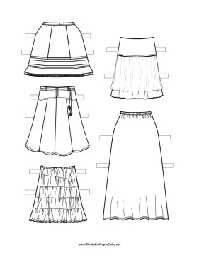 Paper Doll Long Skirts to Color paper doll