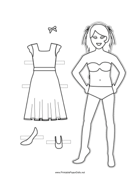 Paper Doll with Hair Ribbon to Color paper doll