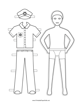 Policeman Paper Doll to Color paper doll