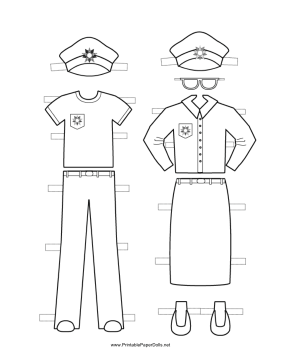 Policewoman Paper Doll Outfits to Color paper doll