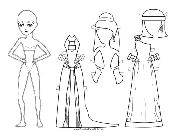 Roman Lady with Long Dress Paper Doll to Color paper doll