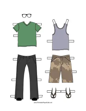 Boy Paper Doll Outfits with Jeans and Shorts paper doll