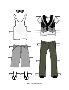 Boy Paper Doll Outfits with Vest paper doll